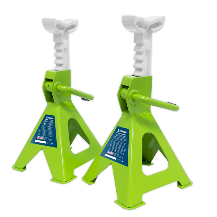 Ratchet Type Axle Stands (Pair) 2 Tonne Capacity per Stand - Hi-Vis Green | VS2002HV