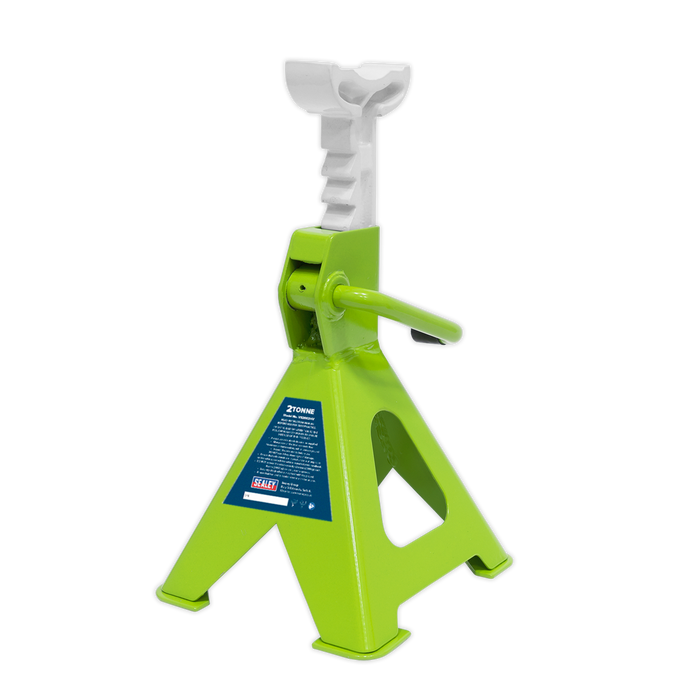 Ratchet Type Axle Stands (Pair) 2 Tonne Capacity per Stand - Hi-Vis Green | VS2002HV