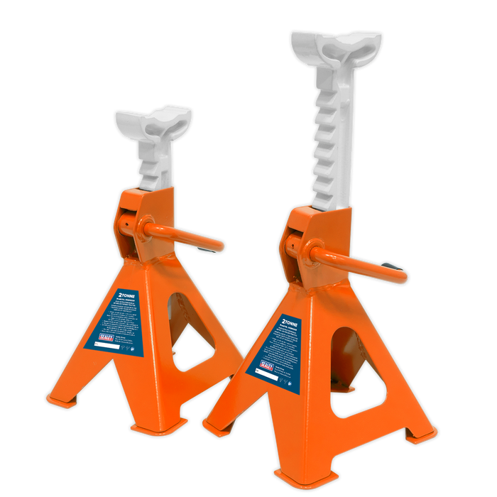 Ratchet Type Axle Stands (Pair) 2 Tonne Capacity per Stand - Orange | VS2002OR