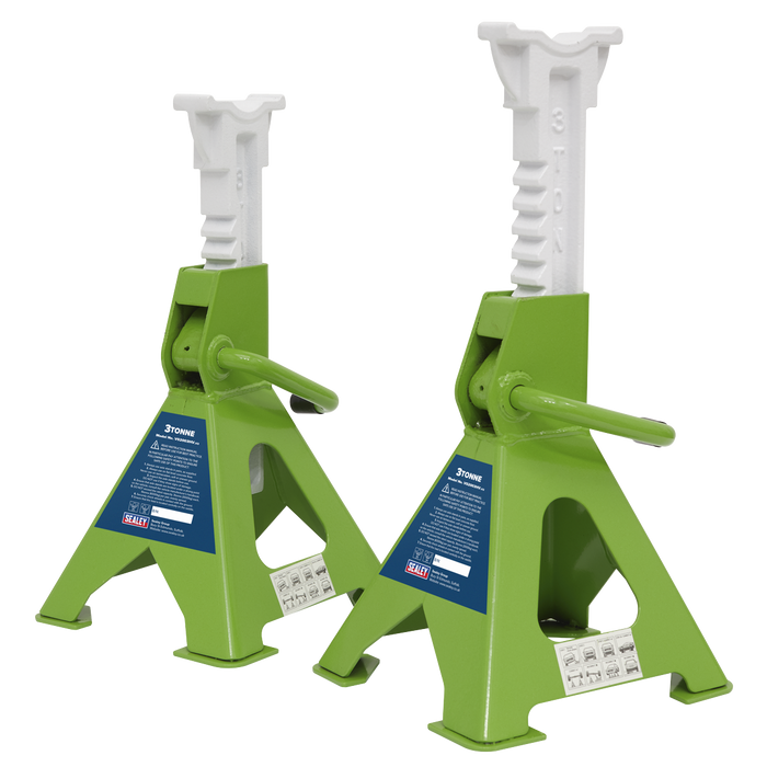 Ratchet Type Axle Stands (Pair) 3 Tonne Capacity per Stand - Hi-Vis Green | VS2003HV