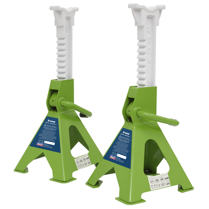 Ratchet Type Axle Stands (Pair) 3 Tonne Capacity per Stand - Hi-Vis Green | VS2003HV