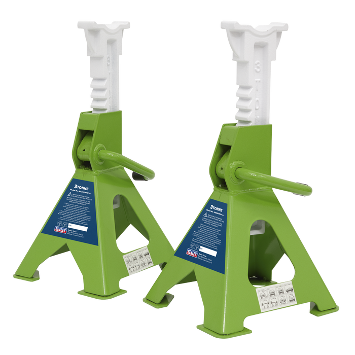 Ratchet Type Axle Stands (Pair) 3 Tonne Capacity per Stand - Hi-Vis Green | VS2003HV