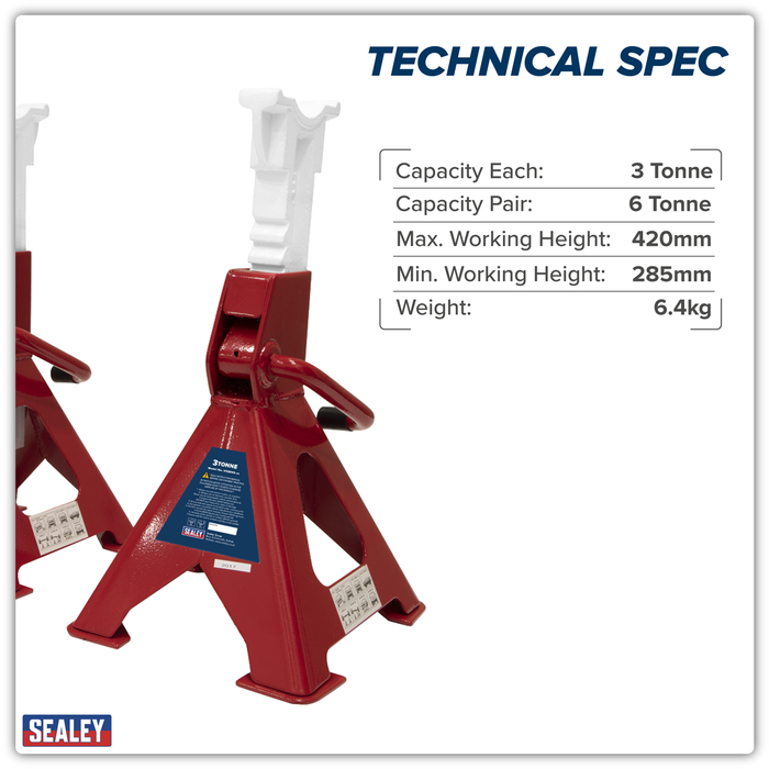 Ratchet Type Axle Stands (Pair) 3 Tonne Capacity per Stand | VS2003