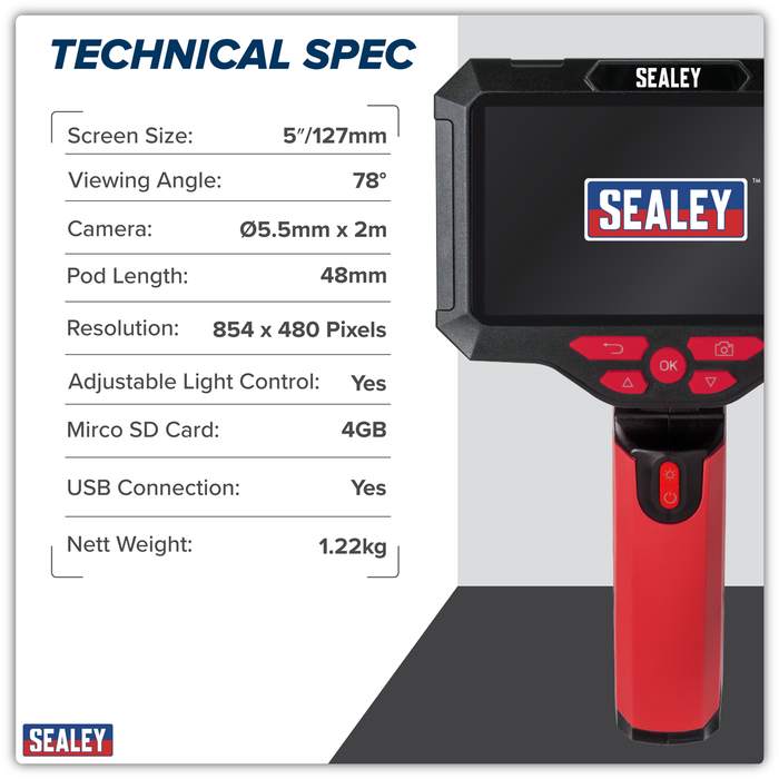 Video Borescope 5.5mm Camera Dual Lens & 5" Screen | VS8118