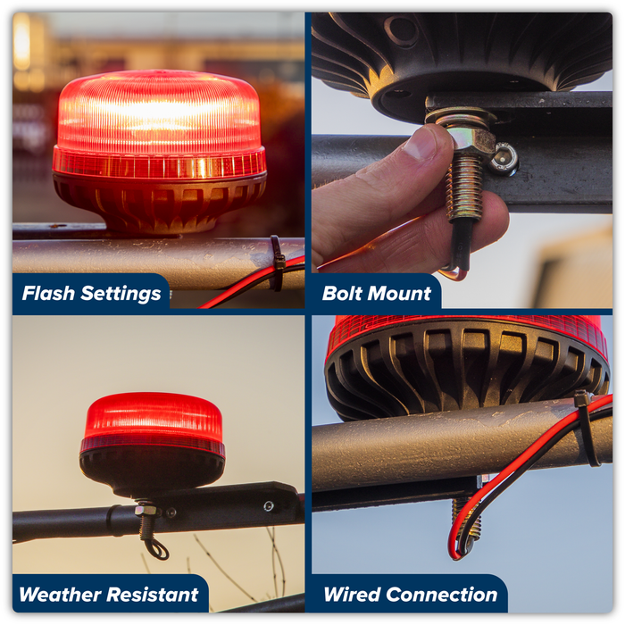 Warning Beacon with 12mm Bolt Fixing 36W SMD LED 12/24V - Red | WB951LEDR
