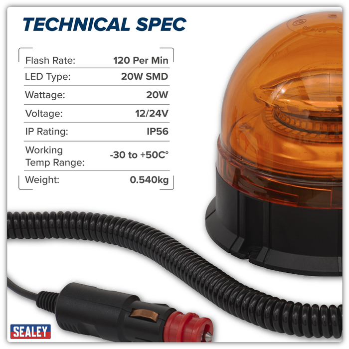 Warning Beacon with Magnetic Base 20W SMD LED 12/24V | WB954LED