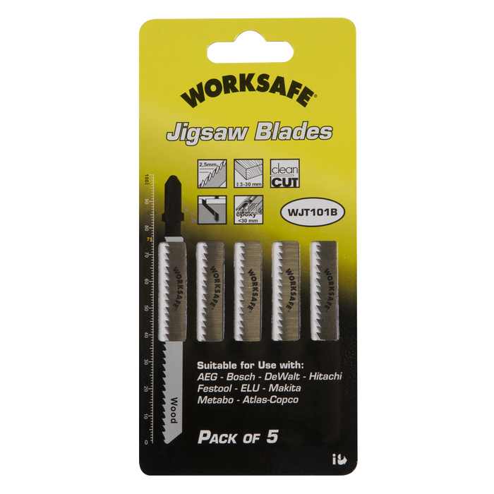 Worksafe® Jigsaw Blade for Wood & Plastics 75mm 10tpi - Pack of 5 | WJT101B