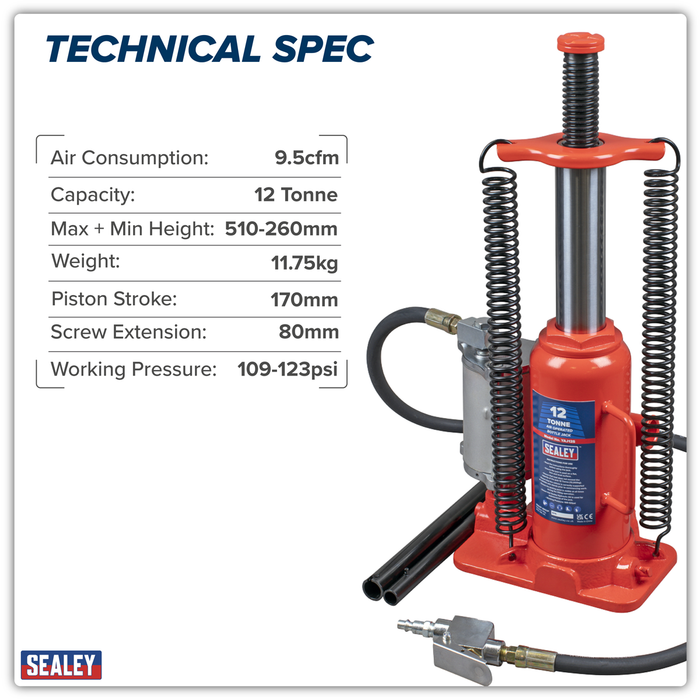 Air Operated Hydraulic Bottle Jack 12 Tonne | YAJ12S