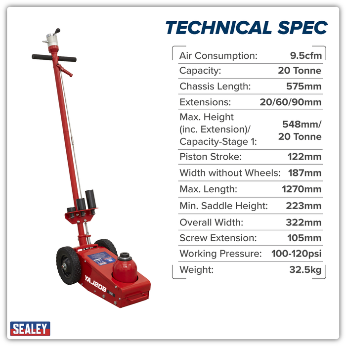 Air Operated Single Stage Trolley Jack 20 Tonne | YAJ20B