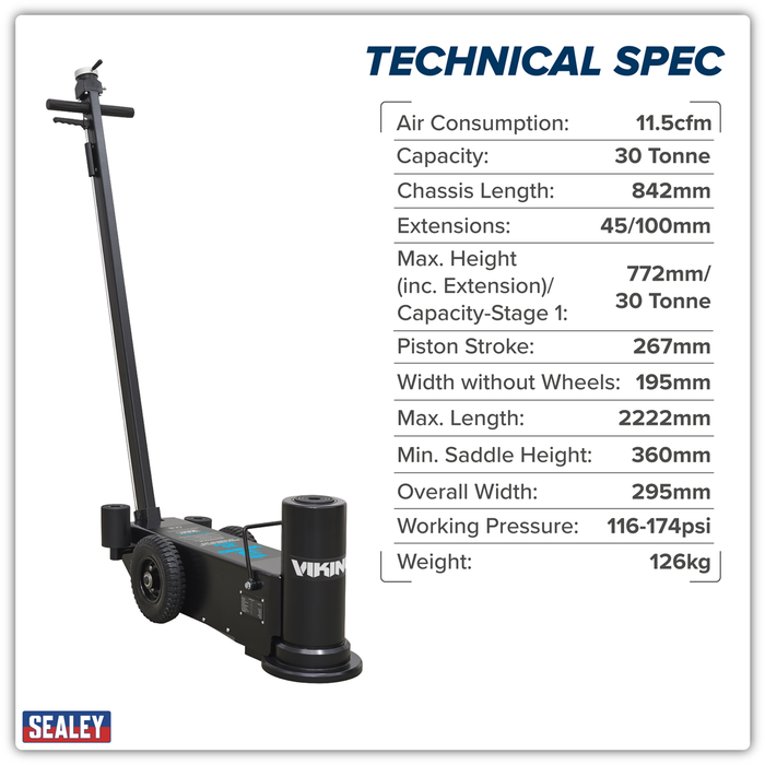 Viking Air Operated High Lift Single Stage Jack 30 Tonne | YAJ30H