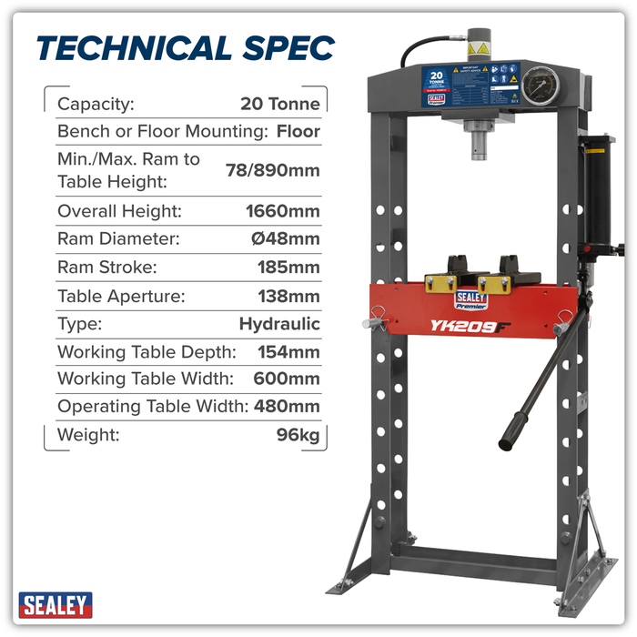 Premier Heavy-Duty Floor Type Hydraulic Press 20 Tonne | YK209F