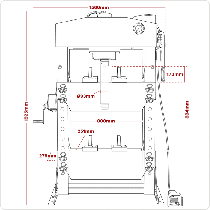 Premier Air/Hydraulic Floor Type Press with Foot Pedal 75 Tonne | YK759FAH