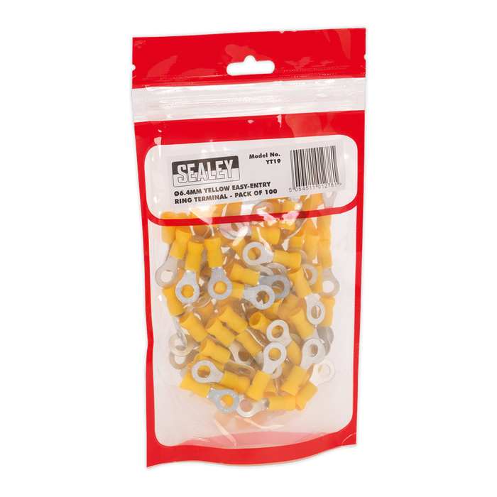 Easy-Entry Ring Terminal 6.4mm (1/4"), Yellow - Pack of 100 | YT19
