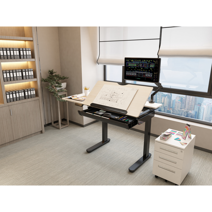 Sealey Dellonda Oak Electric Drafting Desk, Sit/Standing Desk 0-40° | DH71