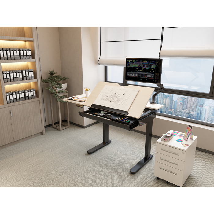 Dellonda Oak Electric Drafting Desk, Sit/Standing Desk 0-40° | Sealey