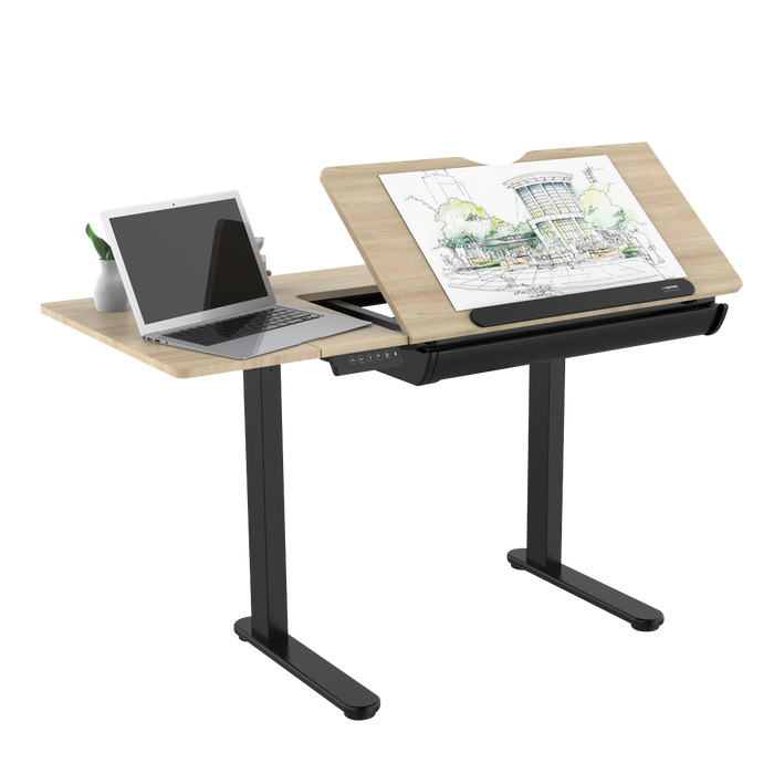 Dellonda Oak Electric Drafting Desk, Sit/Standing Desk 0-40° | Sealey