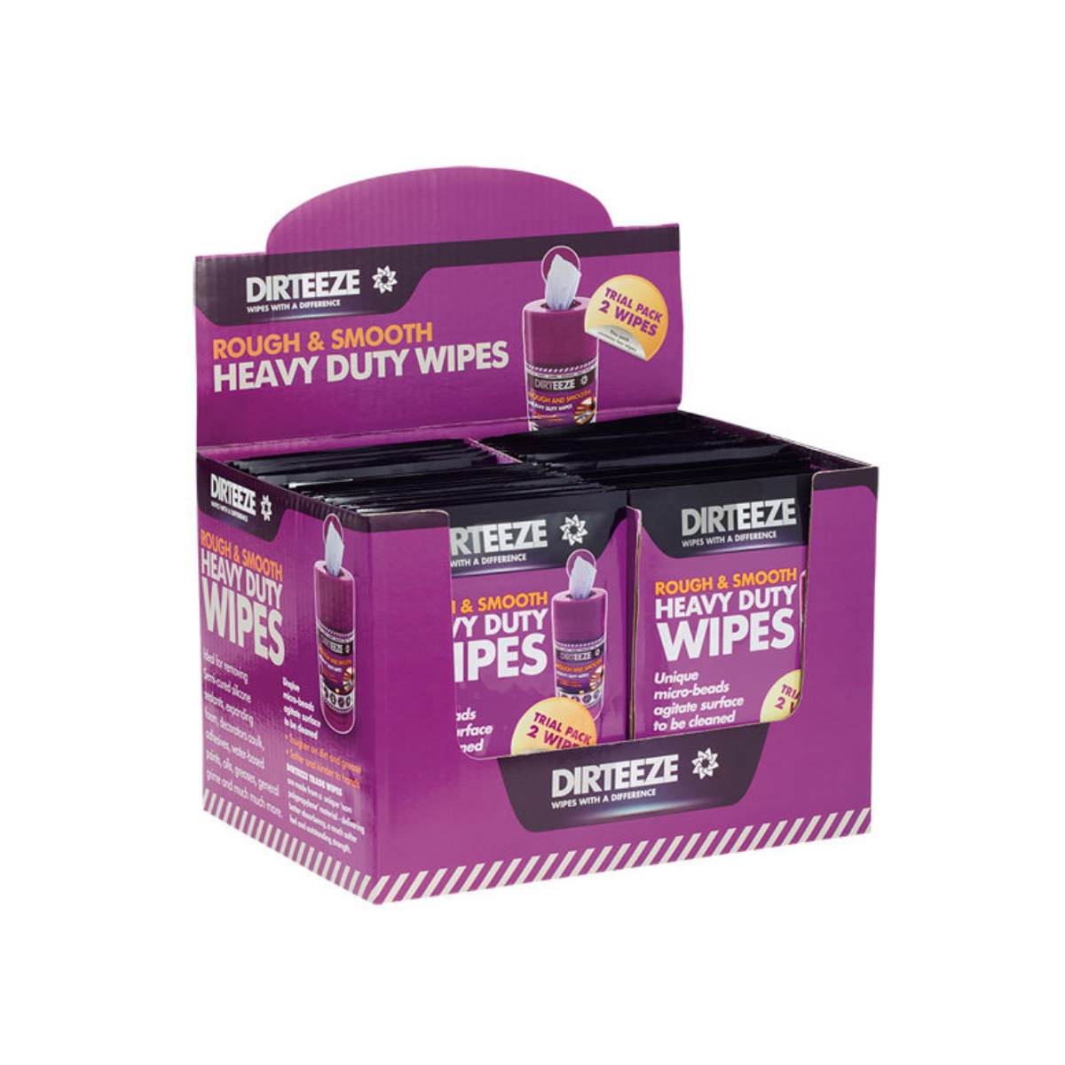 Rough & Smooth Wipes, Twin Sachet Display Unit (50 x 2 Wipes) | Dirteeze
