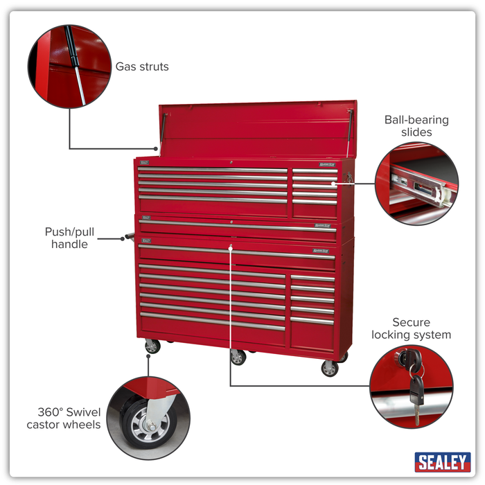 Topchest, Mid-Box & Rollcab Combination 23 Drawer with Ball Bearing Slides - Red | AP66COMBO1