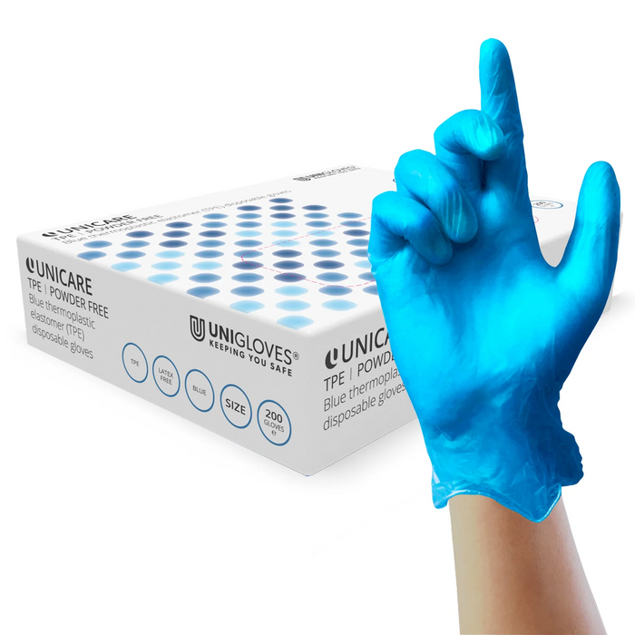 Unicare Blue TPE Lightweight Single Use Gloves | UniGloves