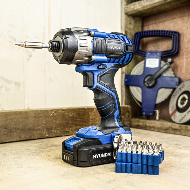 20V MAX 180Nm Li-Ion Cordless Impact Driver & 32 Piece Drill Bit Set | Hyundai