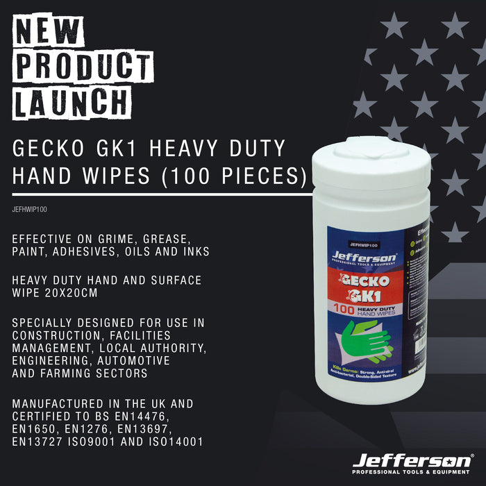 Jefferson Gecko GK1 Heavy Duty Hand Wipes (Tub of 100) | JEFHWIP100