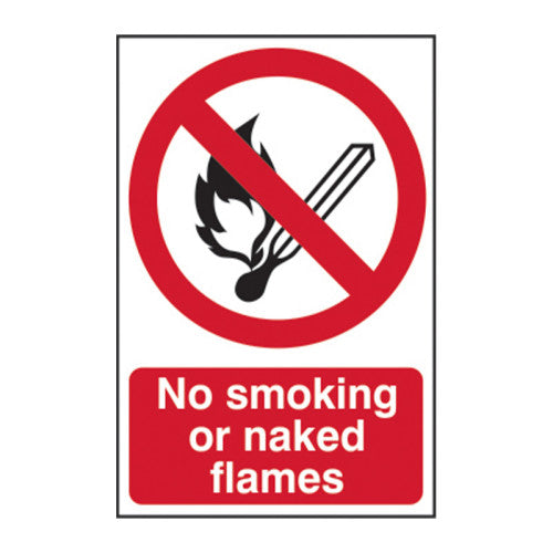 PVC No Smoking or Naked Flames Self Adhesive Sign | 200 x 300m