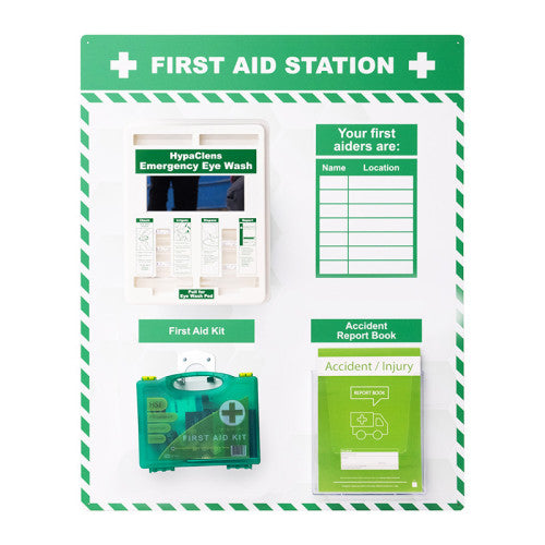 First Aid Station Board with Eye Wash (Stocked) | 800 x 1000mm